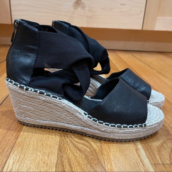 Eileen Fisher Women's 7.5 Black Wiley Leather Espadrille Wedge Sandals WORN ONCE - Picture 14 of 14